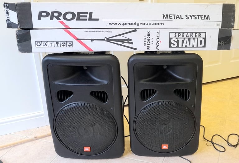 image for JBL EON 15 G2 ACTIVE PROFESSIONAL 1500 W PA SYSTEM and PROEL STANDS