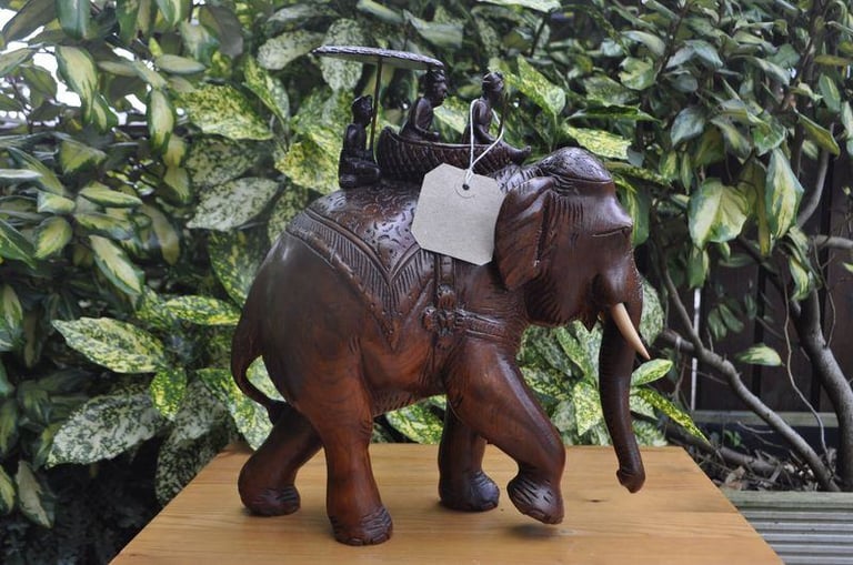 image for Beautiful wooden carved African elephant