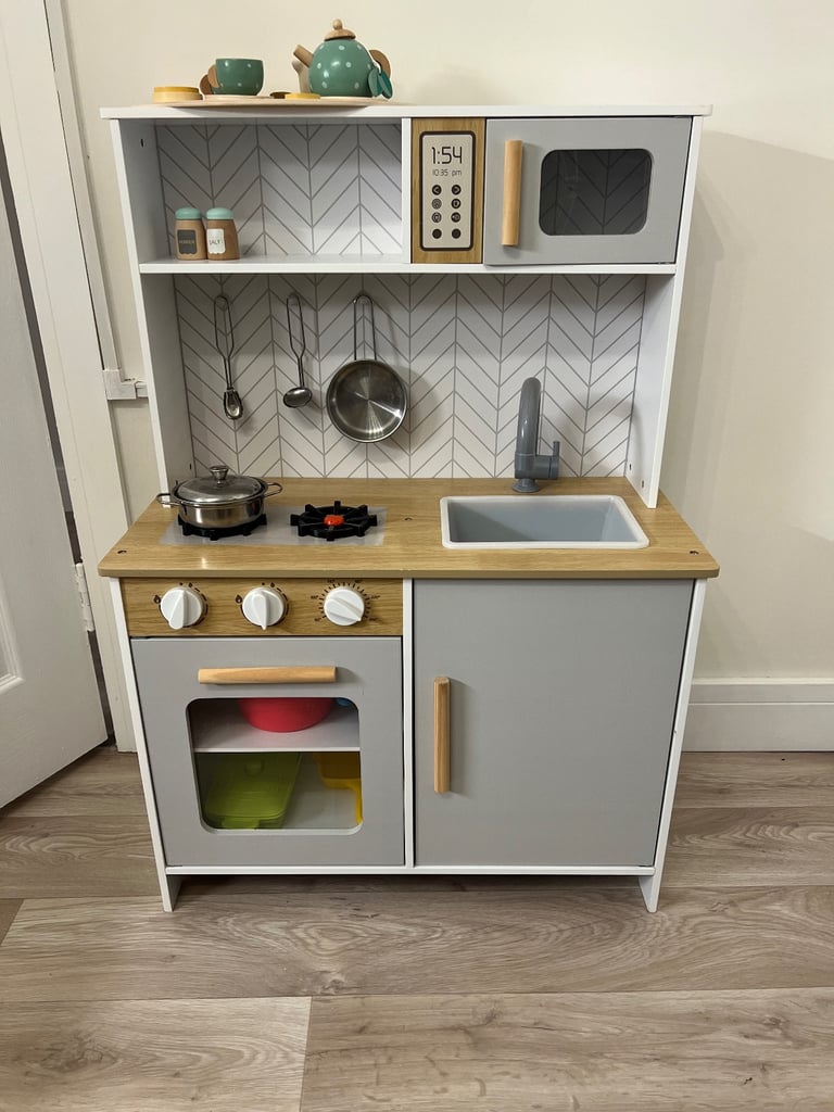 image for Wooden Play kitchen with cookware 