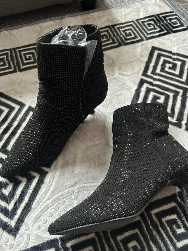 QUIZ Black Diamanté Heeled Ankle Boots
