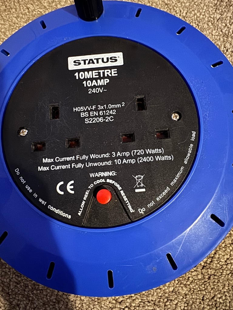 Status 2 Plug Socket Extension Cable 10m Power Lead