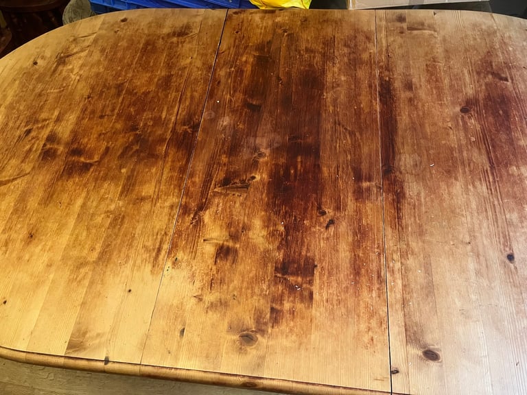 Large extendable solid wood dining table and 8 chairs