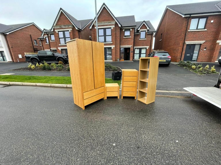 Bedroom suite Modern combination wardrobe £139  5 drawers chest of drawers £75 Bedside locker £20