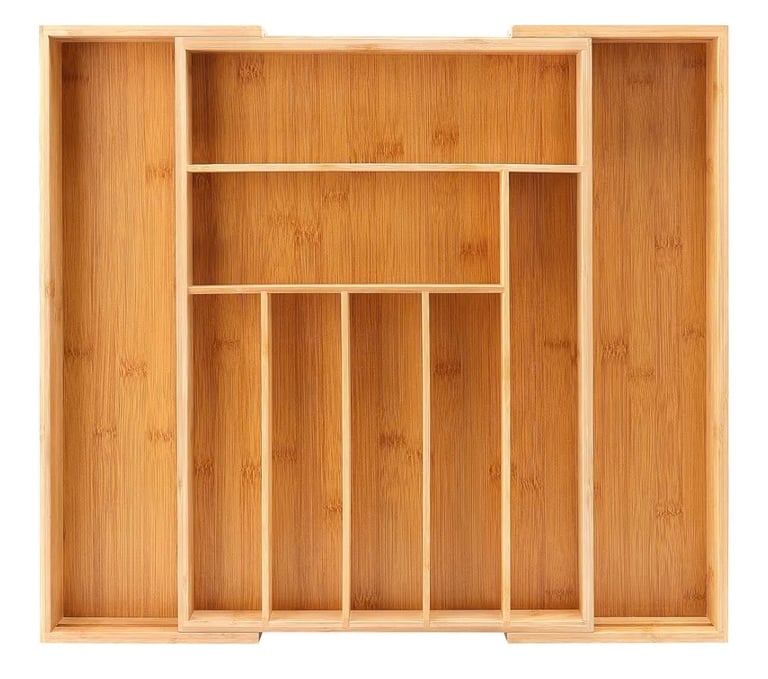 image for Cutlery Tray for Drawers Made of Bamboo Adjustable Drawer Insert Extendable for Kitchens