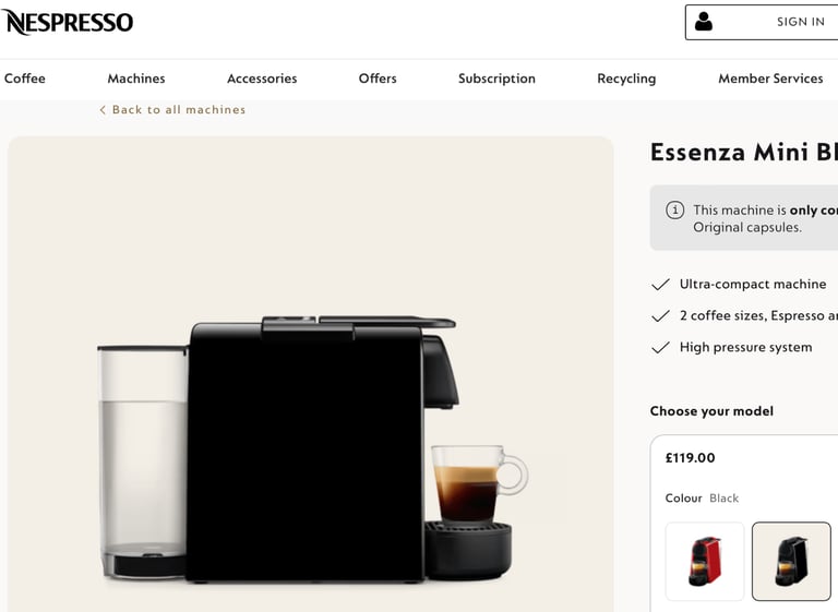 Nespresso Essenza Mini Coffee Machine white, RRP 119, VGC, original box and accessories