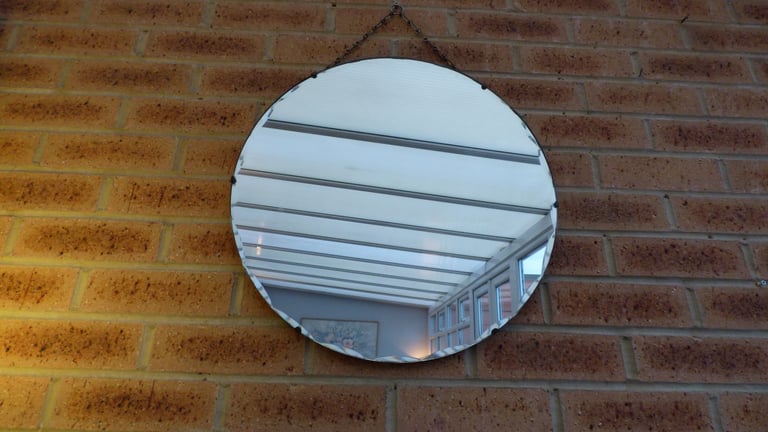 Antique Vintage Art Deco Period 30's Round Bevelled Mirror