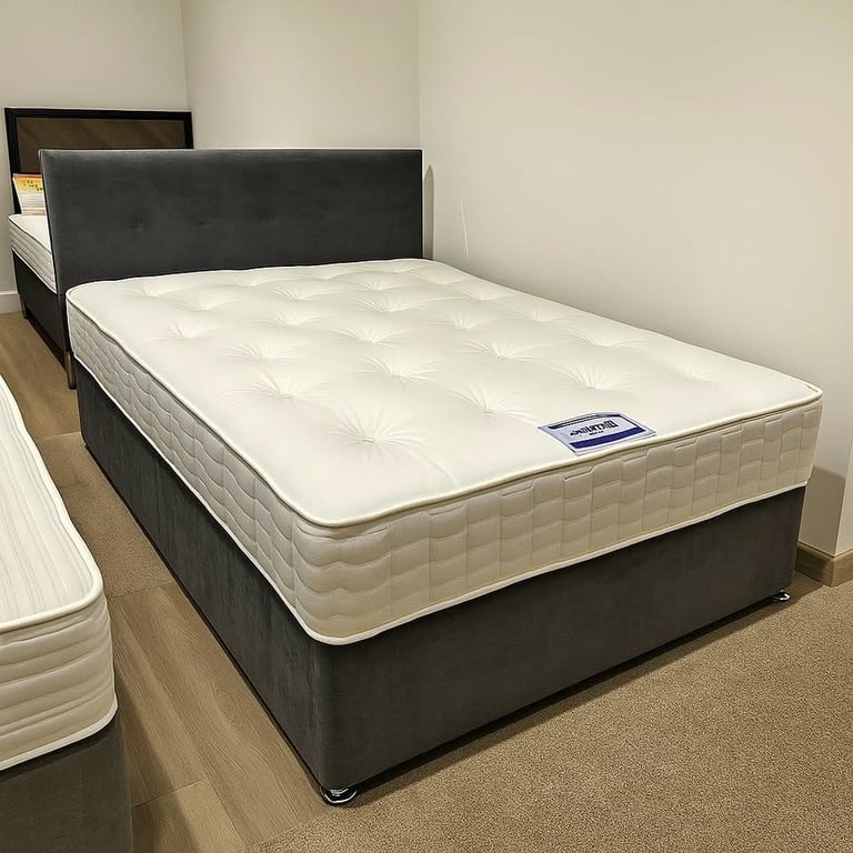 image for ]] Divan Bed - (4ft6) Double Plush Velvet Bed With Mattress - Same Day Delivery ]]