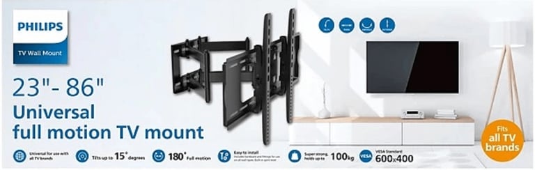 image for Philips large TV Screen Wall Mount Bracket Stand up to 2.18 m 86 inch Black SQM9640/00