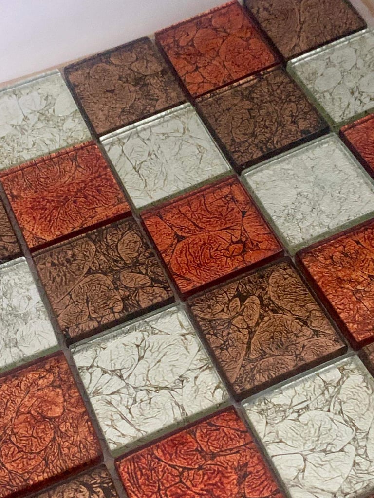 image for BN Glass Square Copper Bronze Silver Mix Mosaic Tiles Sheet 30cm X 30cm