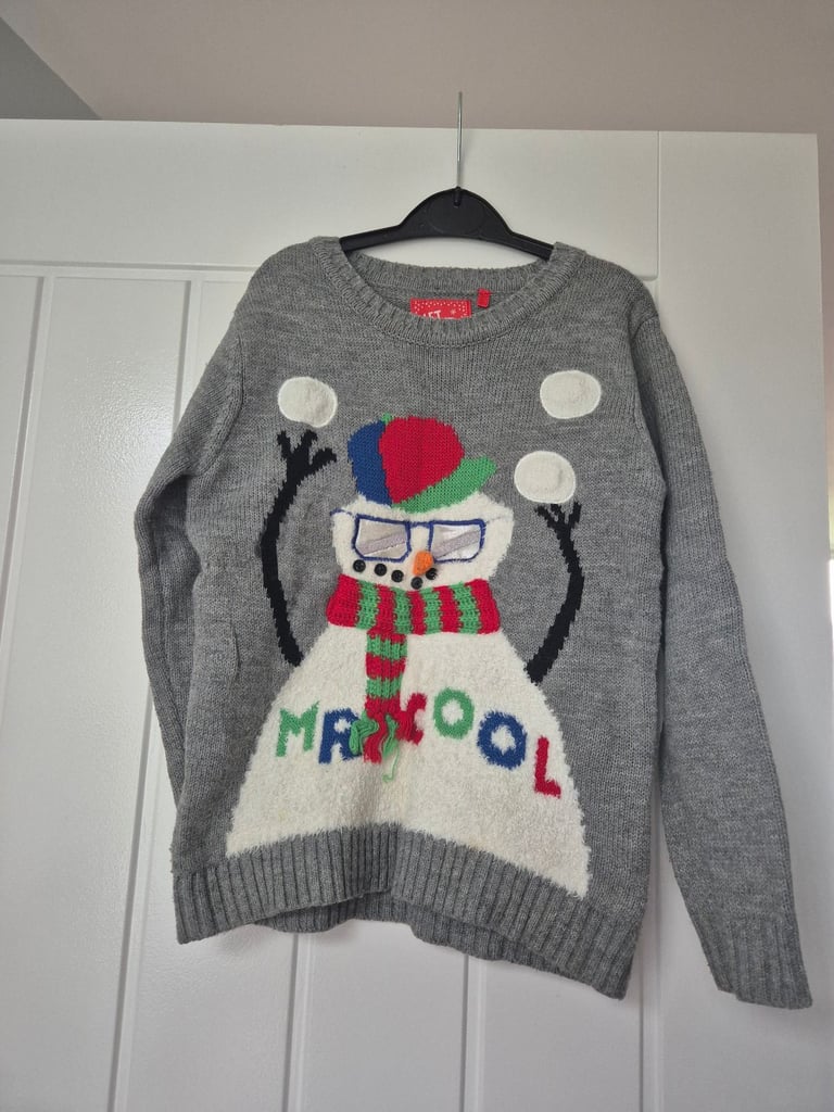 image for Boys grey snowman Christmas jumper from TU age 7.