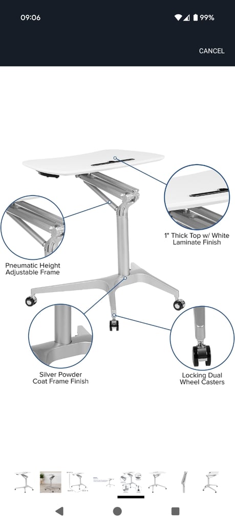 Flash Furniture Mobile Sit-Down, Stand-Up White Computer Ergonomic Desk with 28.25" W Top 
