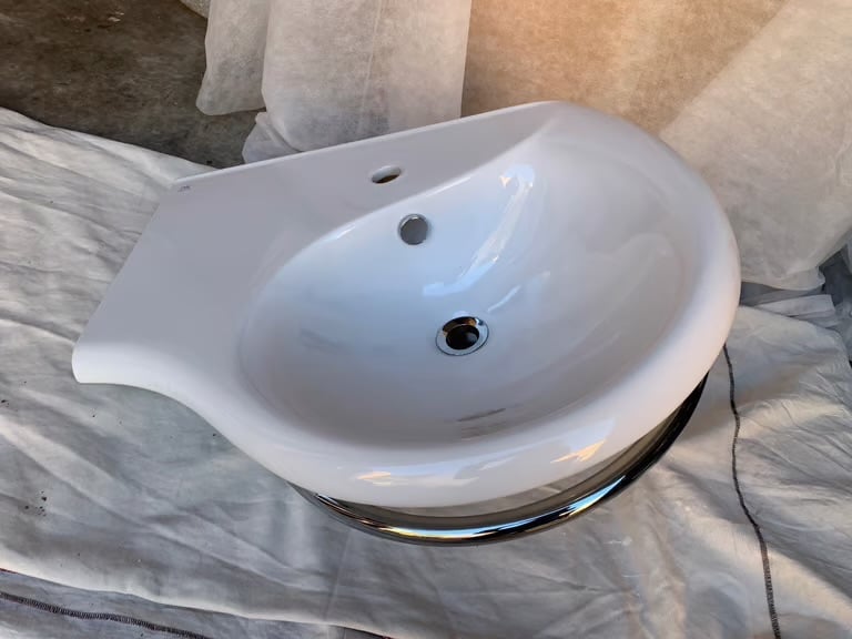 image for Porcelanosa NK Noken Offset Modern Basin Sink Bathroom Cloakroom + Towel Rail