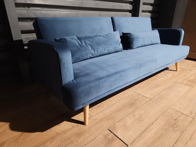 Unused 3 Seater Velvet Sofa Bed - Blue.