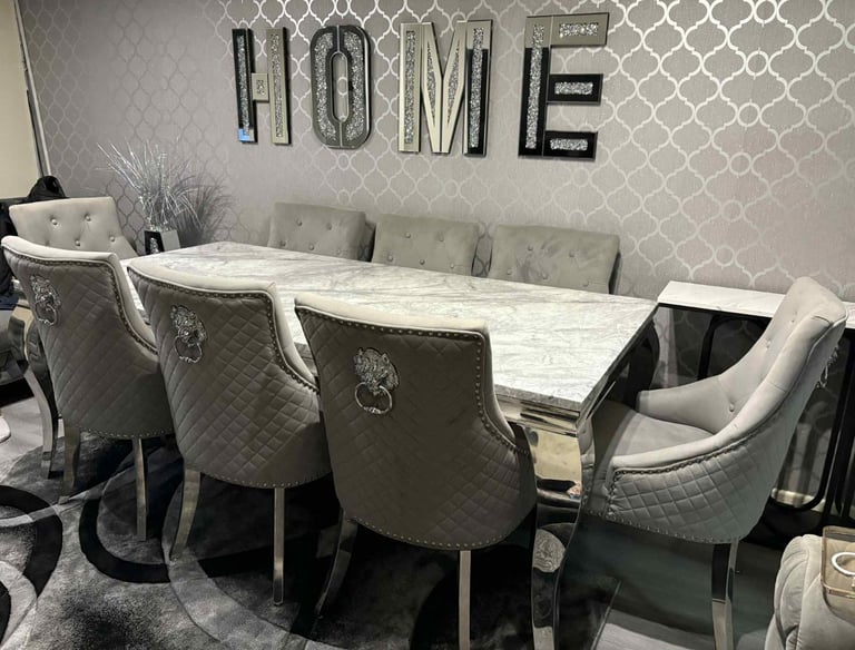 Marble dining table and 8 chairs