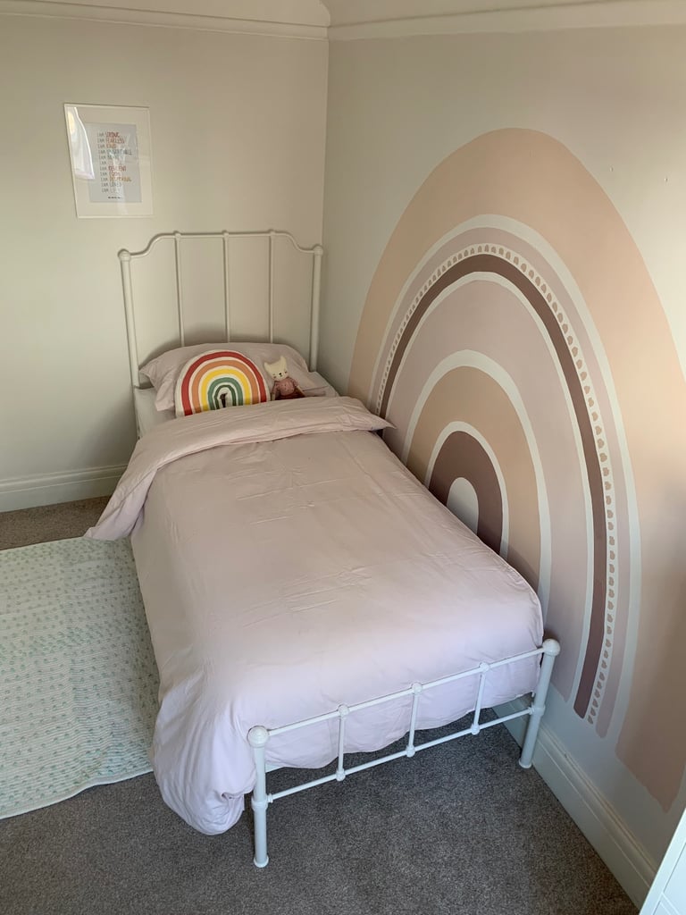 image for Original Bed Co. Single White Iron Bed frame with drawer & mattress 