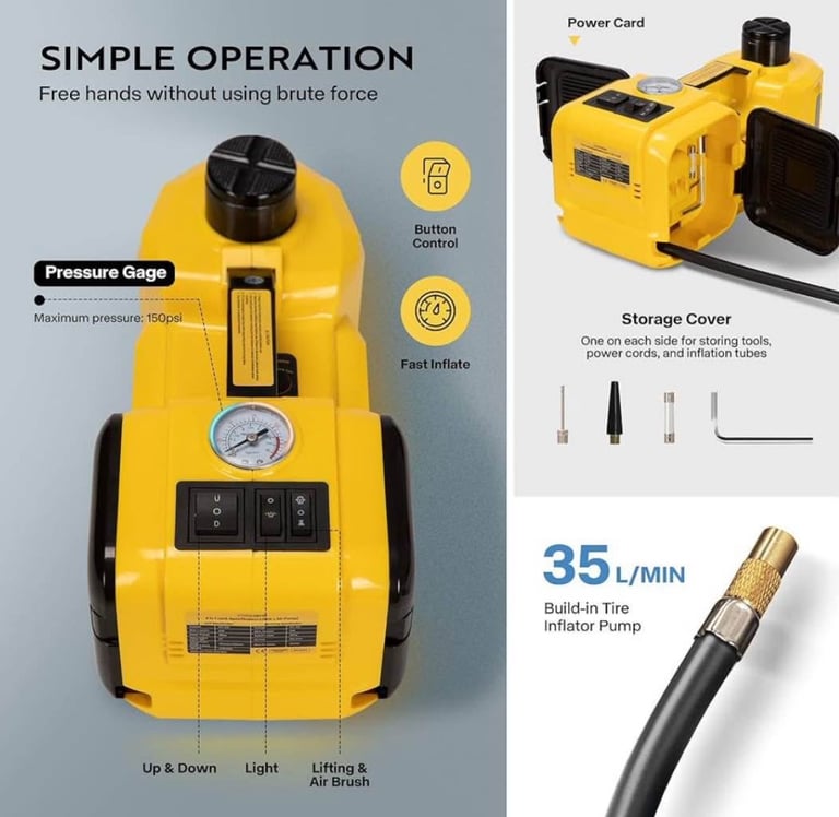 3 in 1 Electric Car Jack 12V DC 5 Ton Lift Hydraulic Jack kit Roadside Tire Change Lifting Tools JIY