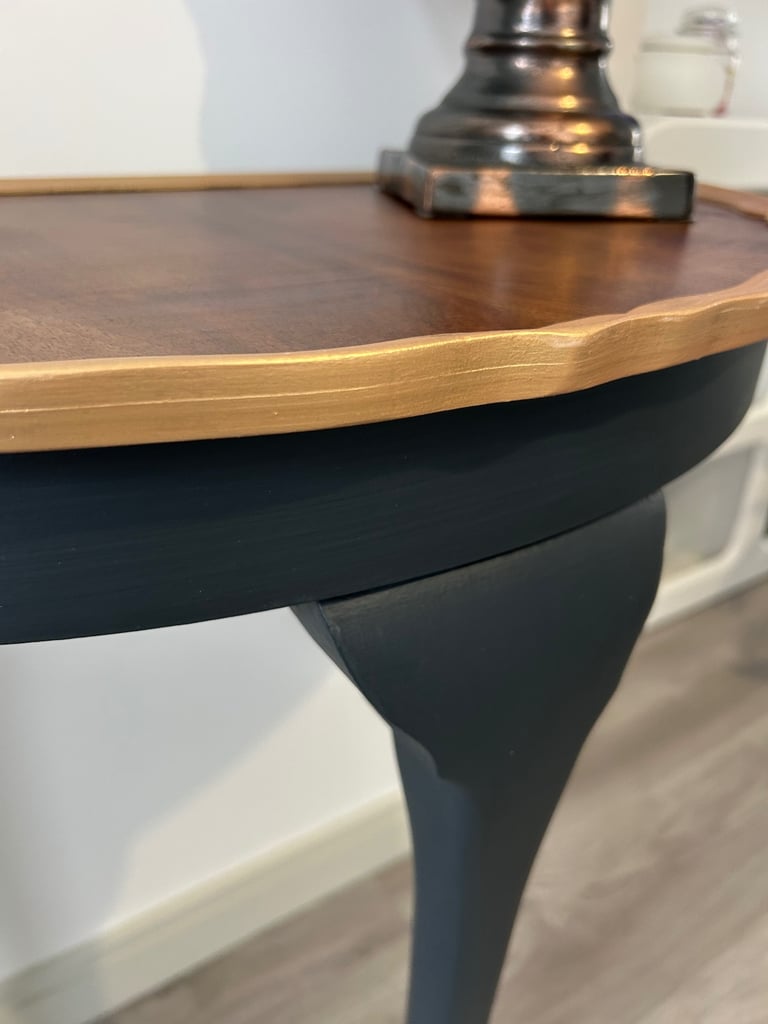 Restored, refinished demi lune table