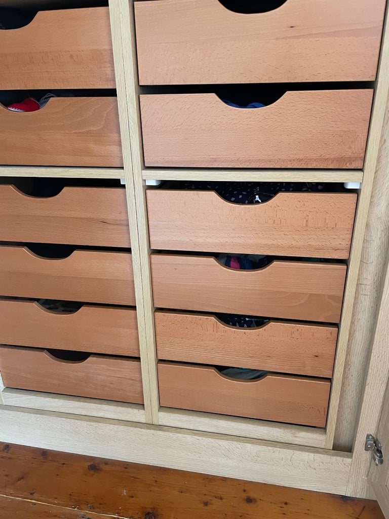 Fitted bedroom wardrobe, beech colour