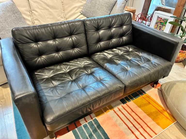 image for IKEA black leather 2 seater sofa. Free! 