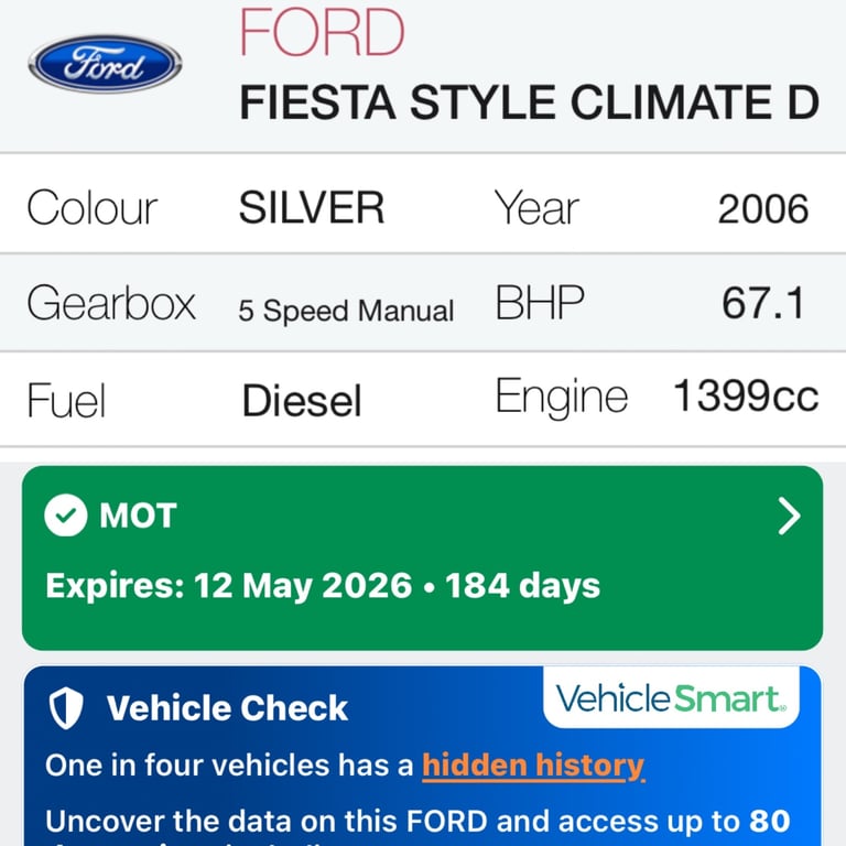 Ford, FIESTA, Hatchback, 2006, Manual, 1399 (cc), 5 doors