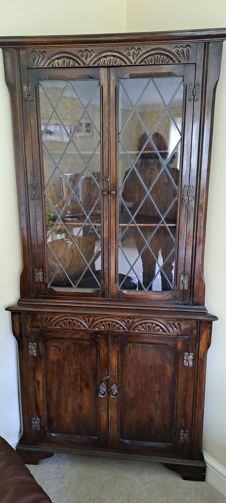 image for Vintage lead glazed corner cabinet 