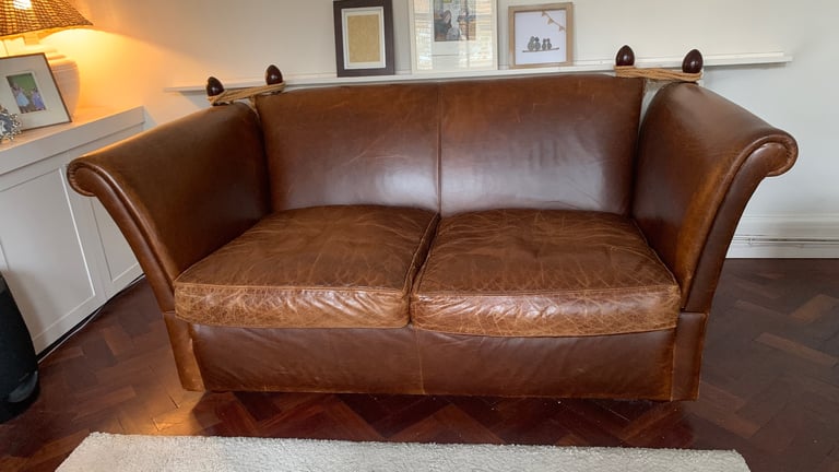 Laura Ashley 2 seater brown leather day bed sofa