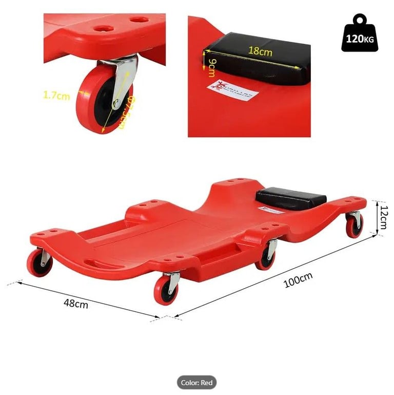 DURHAND Mechanic Vehicle Creeper Under Car Repair Padded Headrest Rolling Moulded Workshop, New.