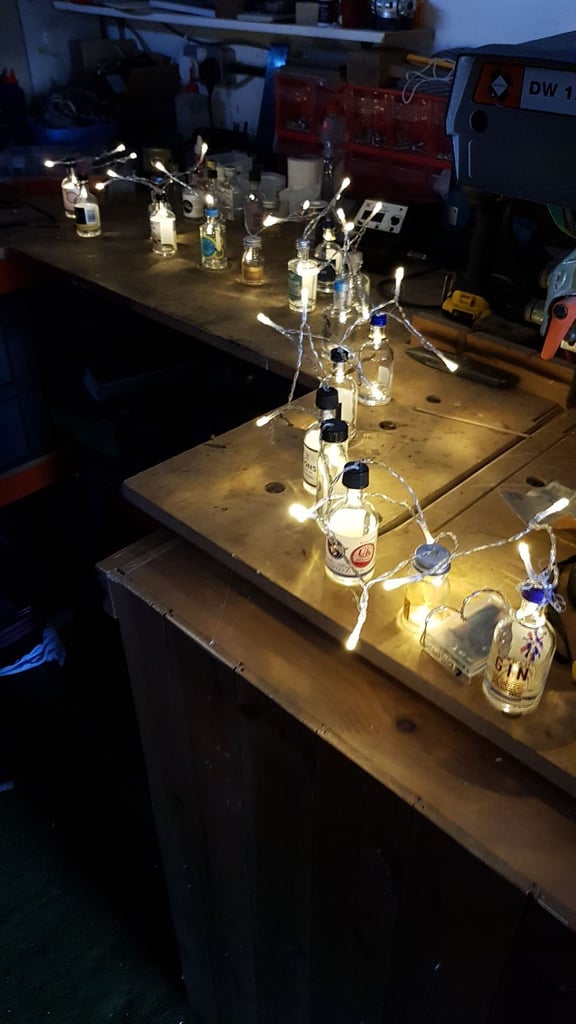 Gin bottle Fairy light string battery operated, made from Gin miniature bottles