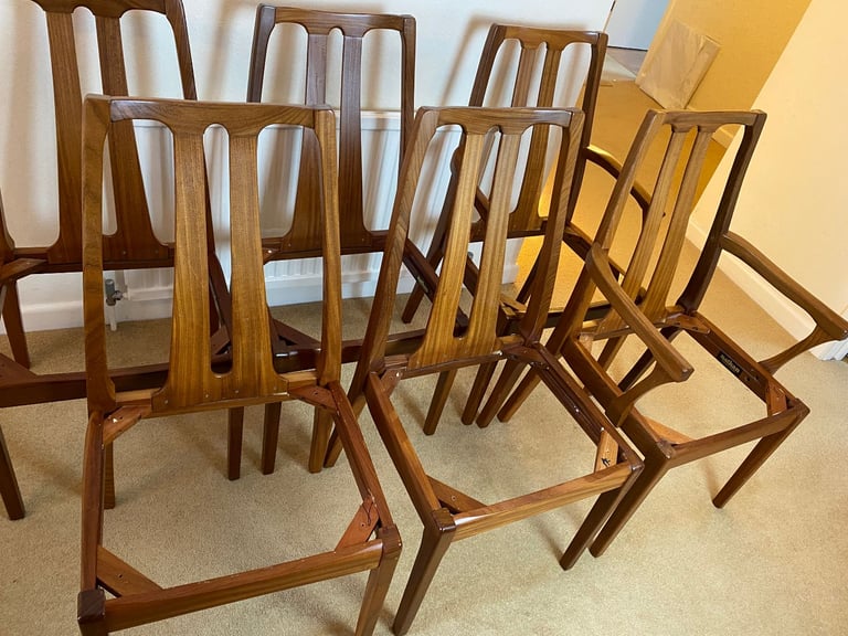 image for Vintage Nathan Teak Dining Chairs – Set of 6 (4 Standard + 2 Carvers) – 1970s 