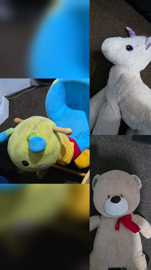 image for Stuufed animals teddy bear and unicorn and rocking teddy chair for kids opem to offers