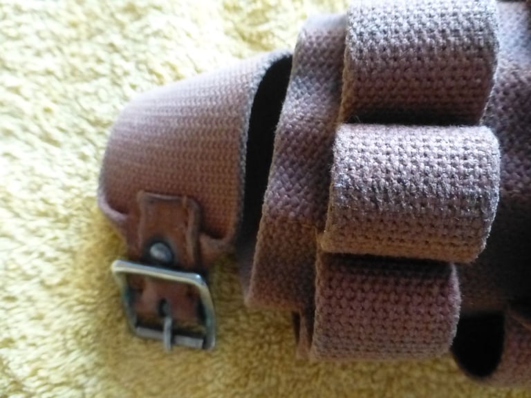  Brady Vintage Brown Leather And Canvas Shotgun 25 Cartridge Ammo Belt 