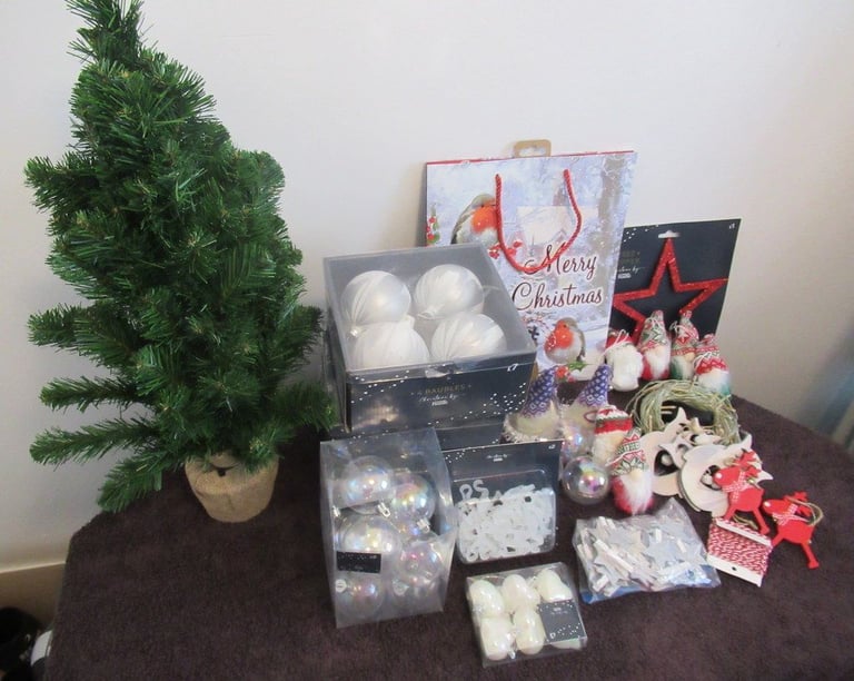 Christmas Decorations (Various) plus small Xmas Tree
