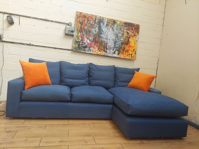 image for Loaf Clouds corner sofa in navy blue brushed cotton RRP £3500