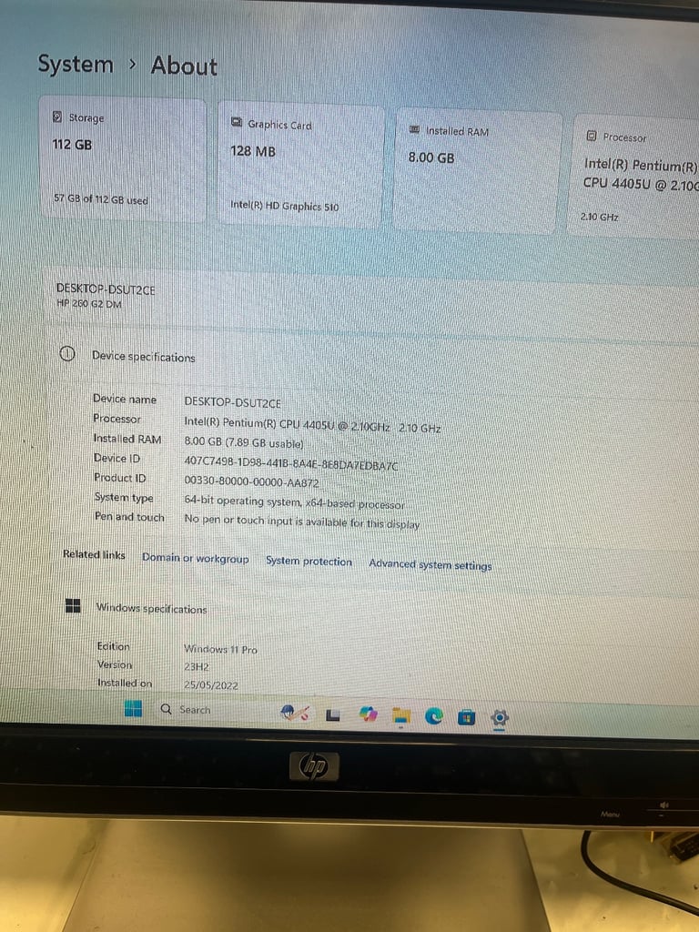 Hp mini pc Intel Pentium 120gb ssd. Intel hd graphics 510 8gb ram 20” monitor  windows 11 office 365