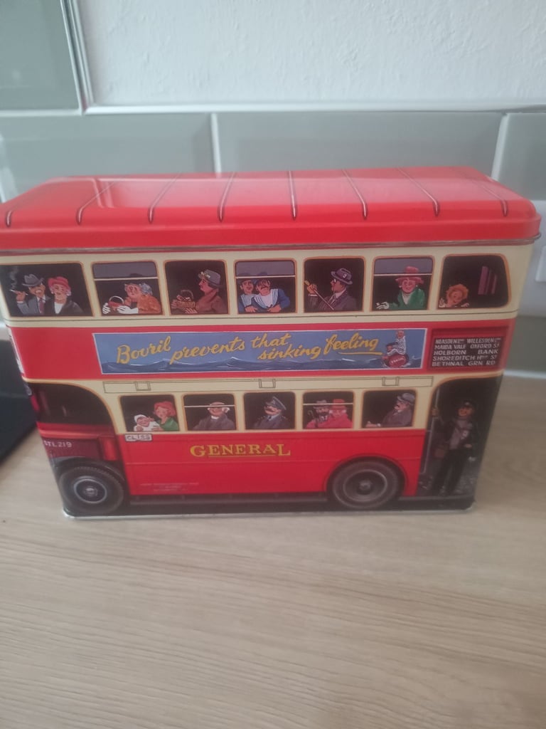 image for COLLECTABLE SILVER CRANE OLD LONDON BUS TIN