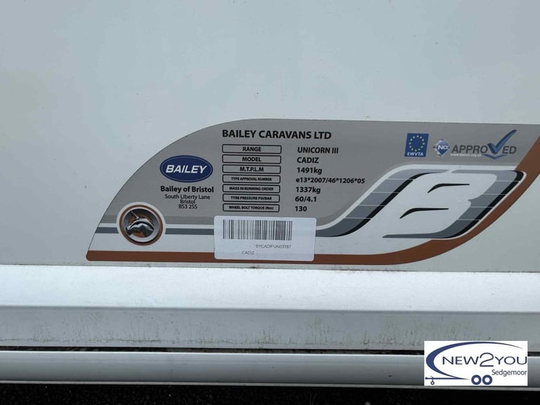 2015 Bailey Unicorn Cadiz 4 berth FIXED SINGLES Caravan - STOCK NO S082