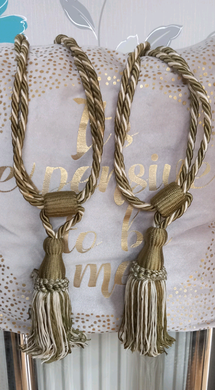 Green & Cream Curtain Tie Backs.