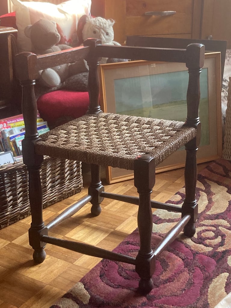 Antique woven rope corner seat. 