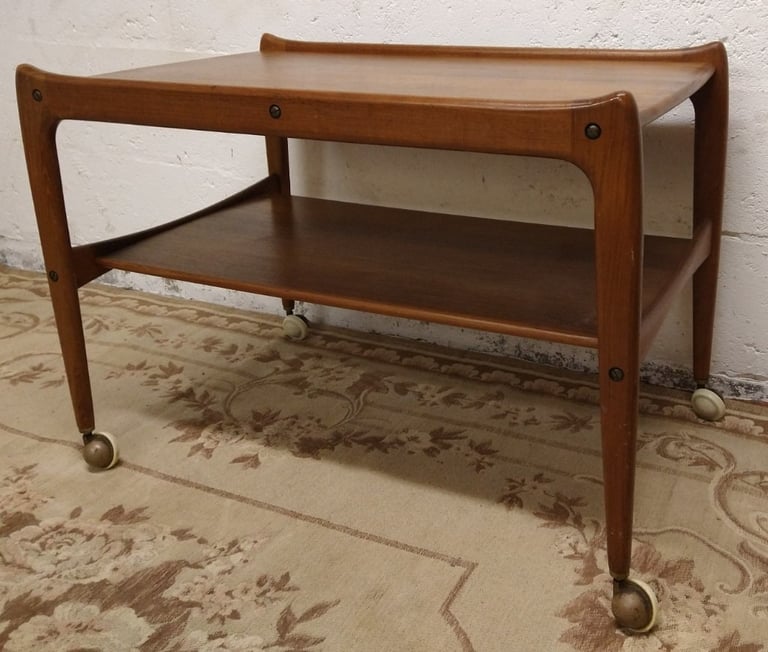 Mid Century Danish Teak Drinks Bar Serving Trolley Dessert Hostess / Coffee Table Vintage