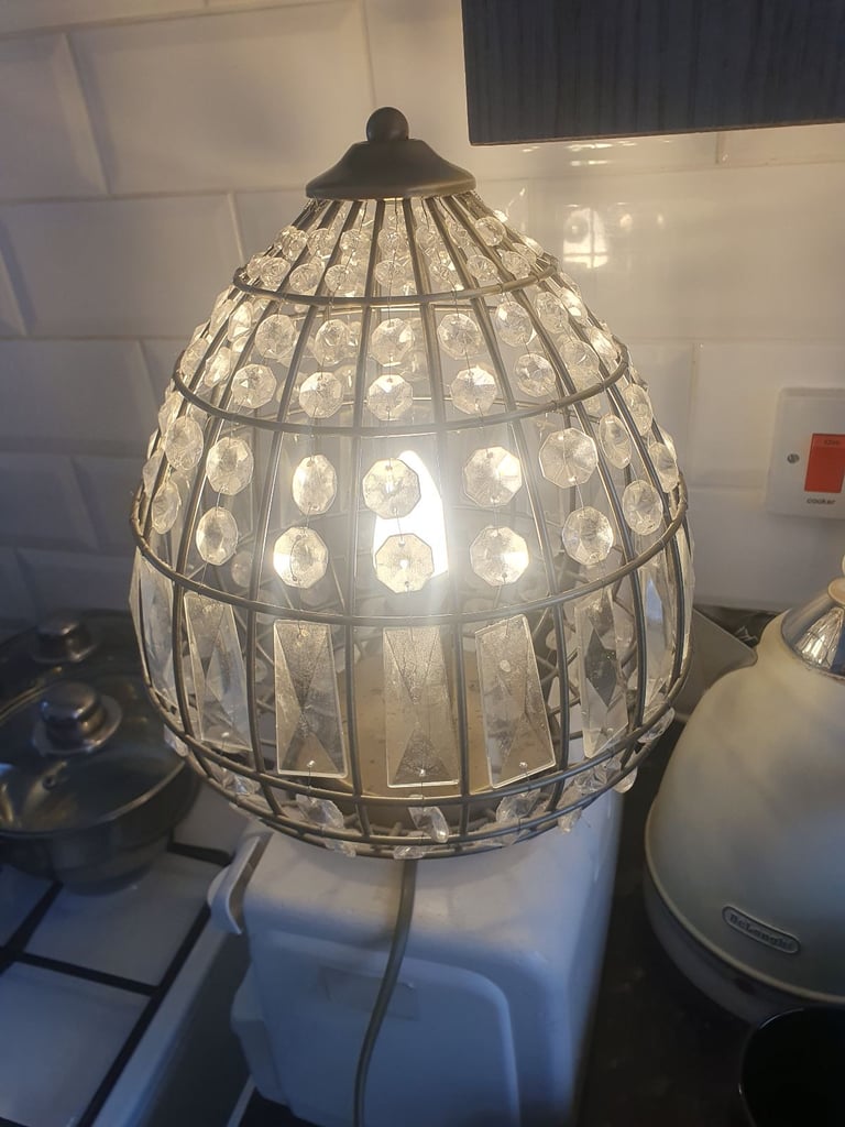 image for 12 inch Bling Lamp , Metal & Crystal , With Cord & Switch , VGC, Hardly Used, Clean, 