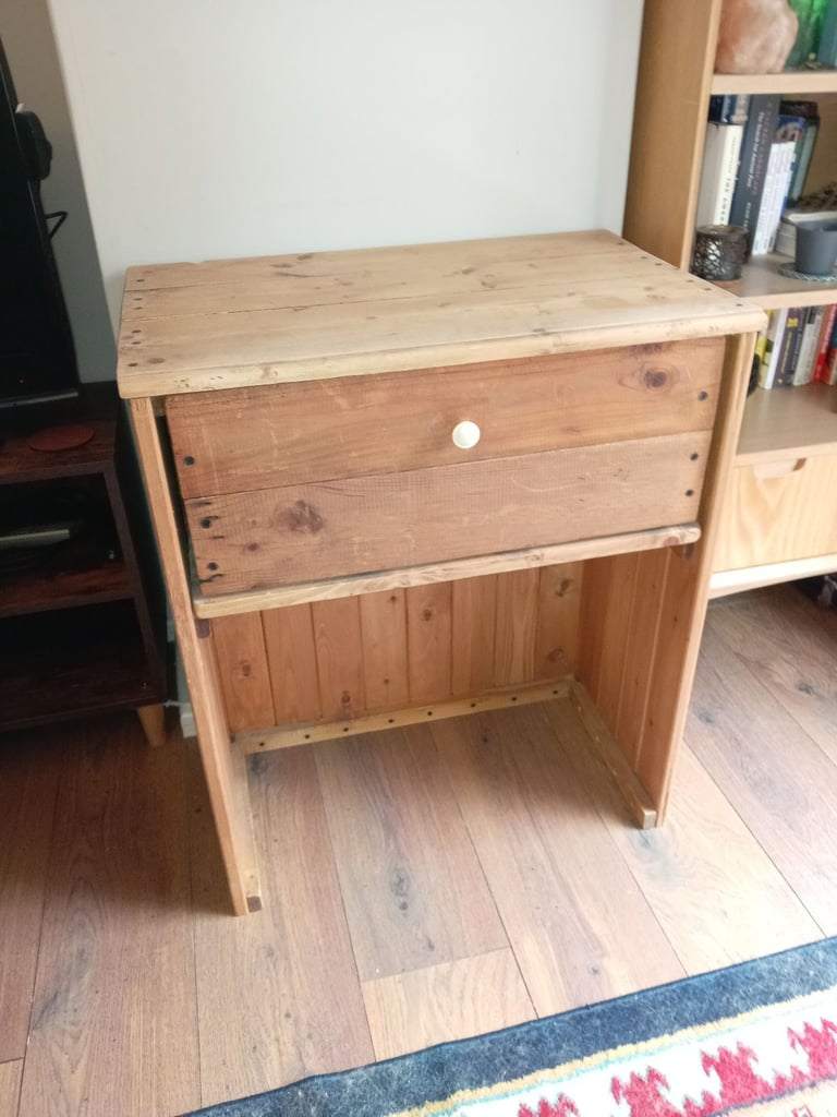 image for Handmade pine cabinet / side table with drawer. Recycled wood. 