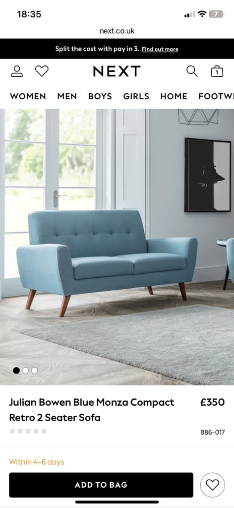 Next blue sofa two seater retro style compact £50 each
