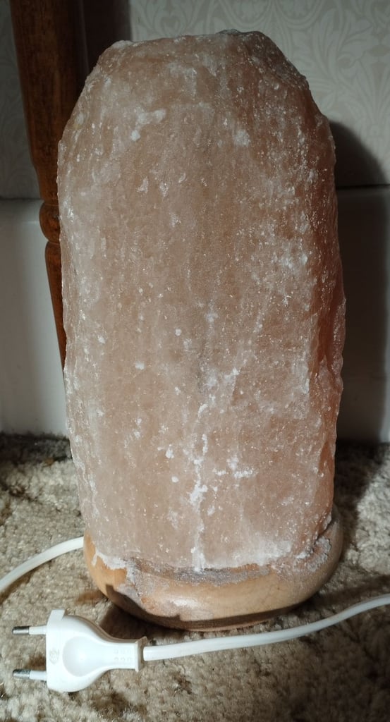 Rock Salt Lamp with Wooden Base