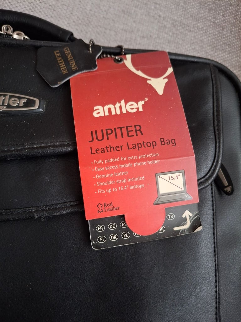 New Leather Antler Laptop Case / Bag. Labelled. Several side storage pockets.see pictures