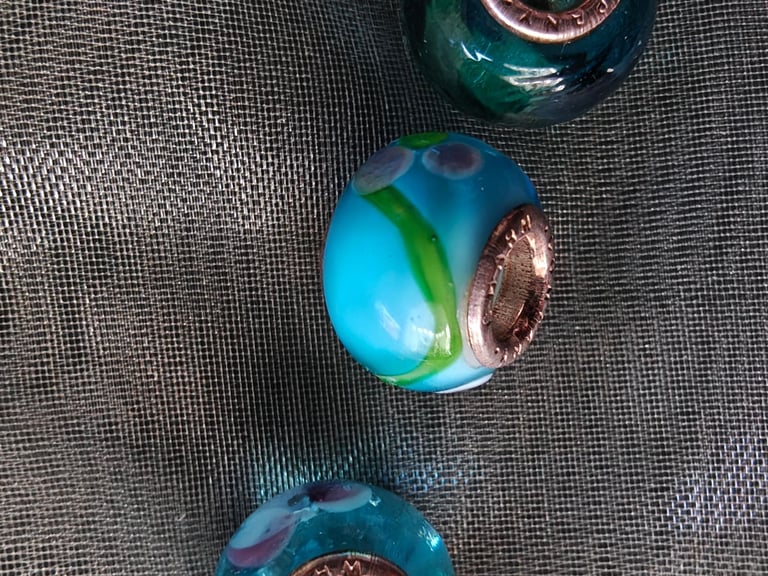 Collection of 5 Teal Glass Charms by Charm Company for bracelet.