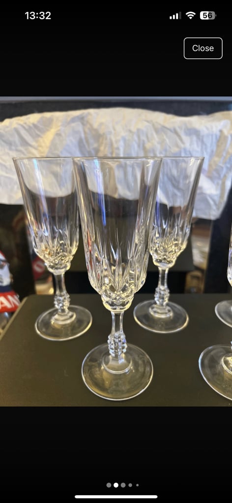 Set of 5 lead crystal champagne flutes