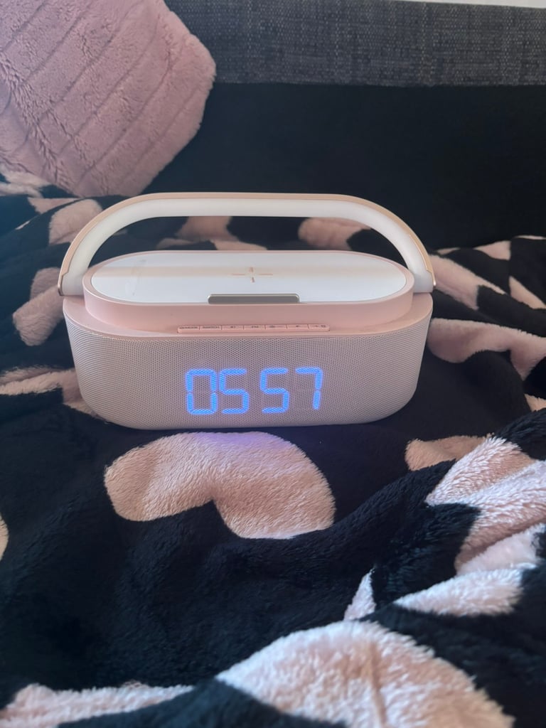 Pink Bluetooth Speaker Radio Alarm Clock Night light 5 in 1