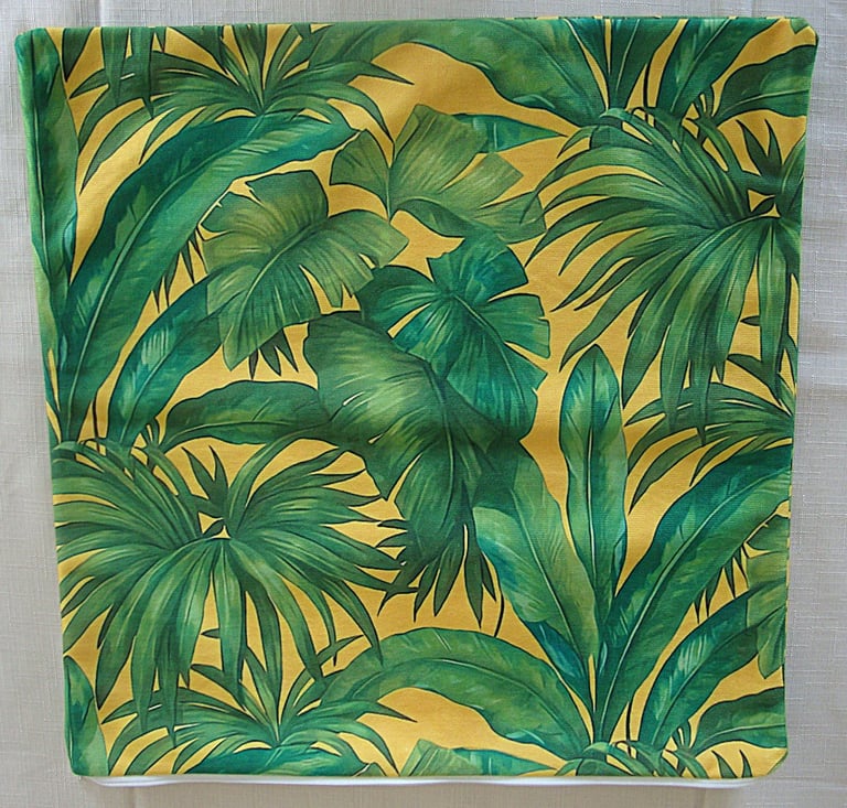 4 cushion covers 40cm x 40cm, (16 x 16 inches), Tropical foliage green & yellow, new