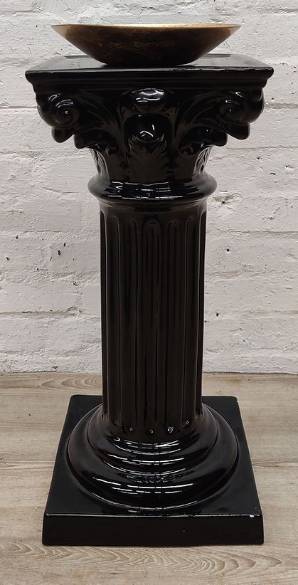 Vintage glazed pottery column jardiniere with bowl