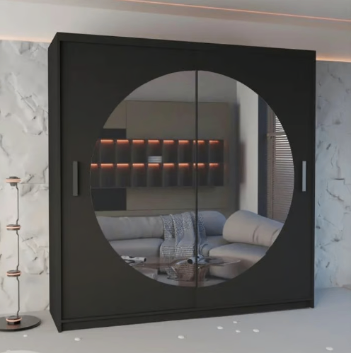 image for Brand New - Ringo Mirror Sliding Door Wardrobe - Black - SAME/NEXT DAY DELIVERY